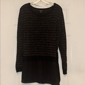 Striped Sweater Shirttail Hem XL Black/Silver Festive Shimmer Glam Monochrome